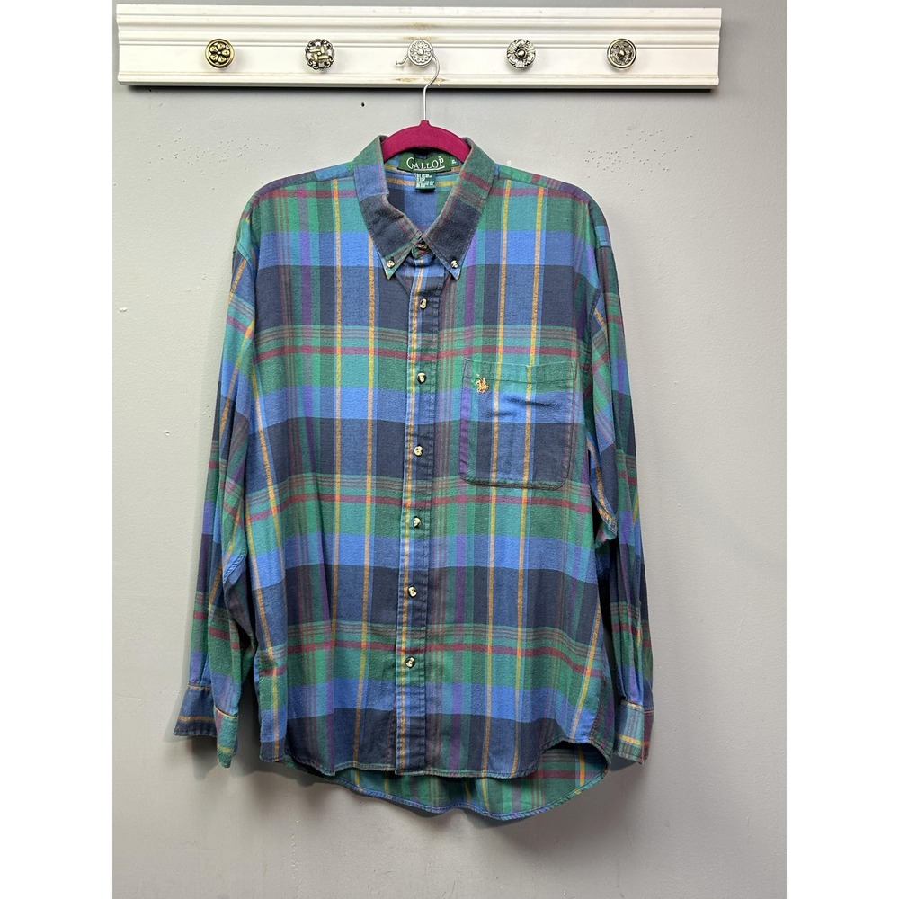 Vintage Gallop Shirt Mens XL Blue Plaid Flannel Button Down Horse‎ Western 90s